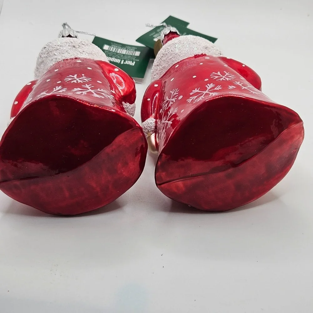 Pier‎ 1 Imports Santa Glass Ornaments Set of 2 Poland Hand Blown Red Christmas
